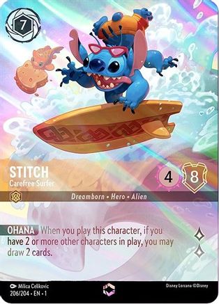 Stitch - Carefree Surfer (Enchanted) (206/204) Holofoil - The First Chapter