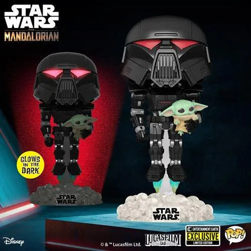 Star Wars: The Mandalorian Dark Trooper with Grogu Glow-in-the-Dark Pop! Vinyl Figure- Entertainment Earth Exclusive - Emmett's ToyStop
