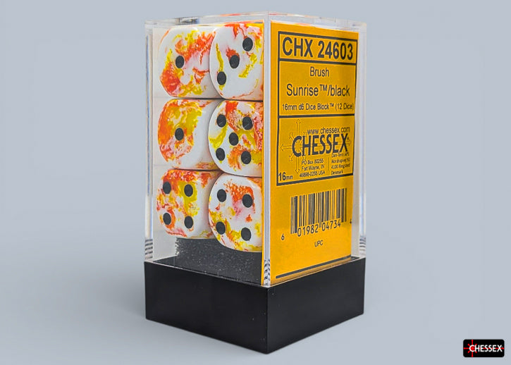 Brush Sunrise/black 16mm d6 Dice Block (12 dice)