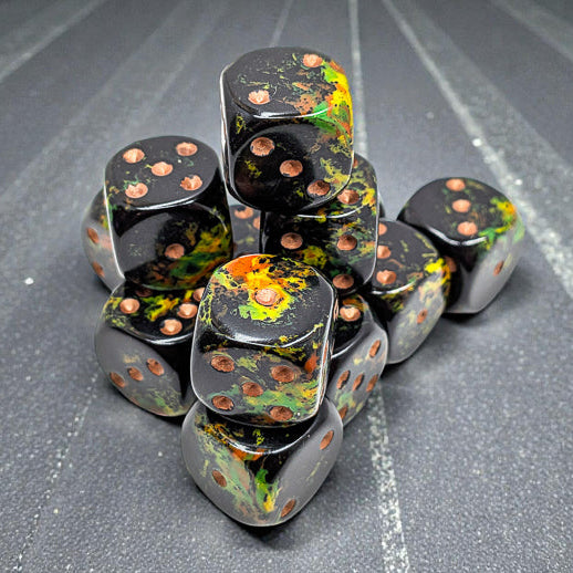 Brush Deep Forest/gold 16mm d6 Dice Block (12 dice)