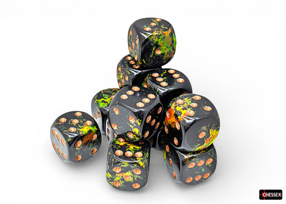 Brush Deep Forest/gold 16mm d6 Dice Block (12 dice)