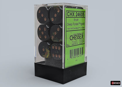 Brush Deep Forest/gold 16mm d6 Dice Block (12 dice)