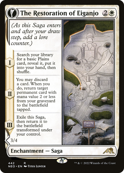 The Restoration of Eiganjo // Architect of Restoration (NEO-442) - [Kamigawa: Neon Dynasty]: (Extended Art, fandfc, enchantment) Foil