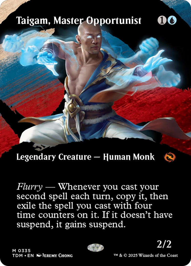 Taigam, Master Opportunist (Borderless) (TDM-335) - [Tarkir: Dragonstorm]: (Showcase) (Borderless) Foil