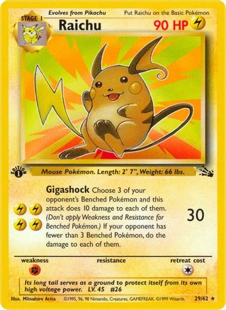 Raichu (29) 29/62 - [Fossil] 1st Edition