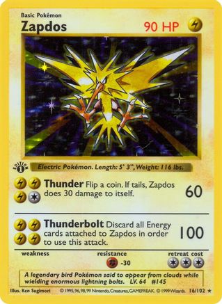 Zapdos 16 - [Base Set Shadowless] 1st Edition Holofoil