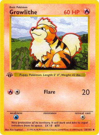 Growlithe 28 - [Base Set Shadowless] 1st Edition