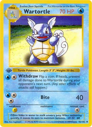 Wartortle 42 - [Base Set Shadowless] 1st Edition