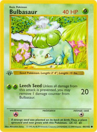 Bulbasaur 44 - [Base Set Shadowless] 1st Edition