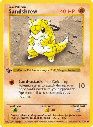 Sandshrew 62 - [Base Set Shadowless] 1st Edition