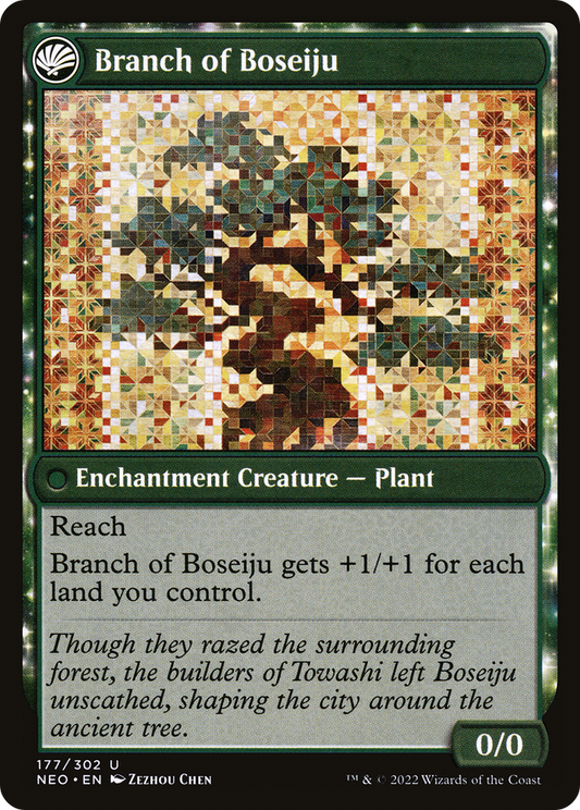 Boseiju Reaches Skyward // Branch of Boseiju (NEO-177) - [Kamigawa: Neon Dynasty]: (fandfc, enchantment) Foil