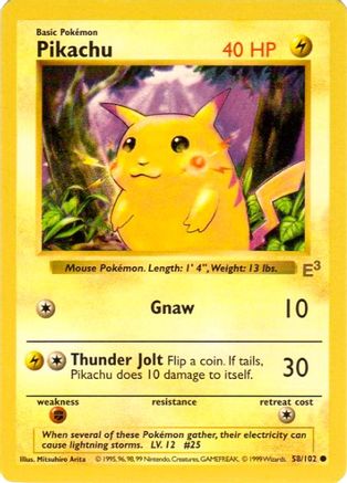 Pikachu (58/102) (Promo estampillée E3 avec joues rouges) [Cartes diverses] 