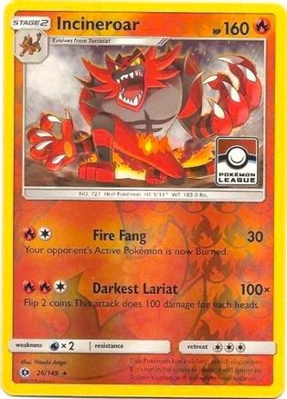 Incineroar - 26/149 (Pokemon League) 26 - [League & Championship Cards] Reverse Holofoil