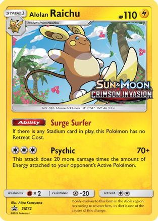 Alolan Raichu (SM72) (Promo Avant-première) [Soleil et Lune : Promos Black Star] 