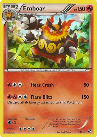 Emboar (19/114) (Cracked Ice Holo) (Thème Deck exclusif) [Noir et blanc : ensemble de base] 