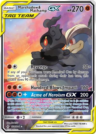 Marshadow & Machamp GX (199) (Full Art) 199/214 - [SM  Unbroken Bonds] Holofoil