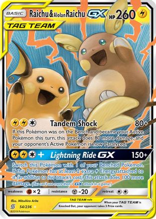 Raichu &amp; Alolan Raichu GX (54/236) [Soleil et Lune : Esprits unifiés] 