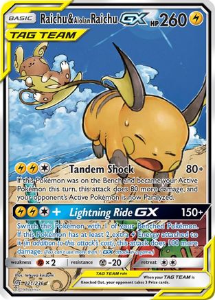Raichu & Alolan Raichu GX (Alternate Full Art) 221/236 - [SM  Unified Minds] Holofoil