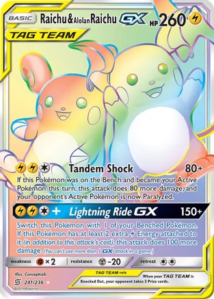 Raichu & Alolan Raichu GX (Secret) 241/236 - [SM  Unified Minds] Holofoil