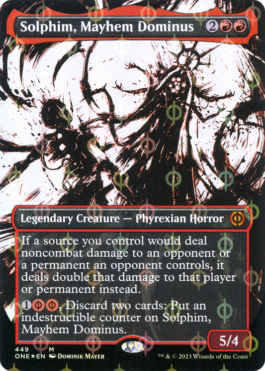 Solphim, Mayhem Dominus (ONE-449) - [Phyrexia: All Will Be One]: (Showcase) (Borderless) Foil