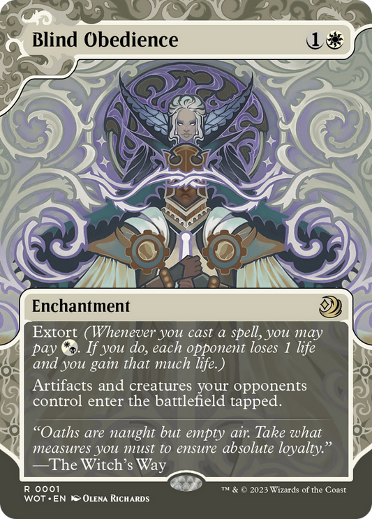 Blind Obedience (WOT-001) - [Wilds of Eldraine: Enchanting Tales]: (Showcase) (Borderless)