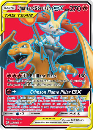 Charizard & Braixen GX (Full Art) 212/236 - [SM  Cosmic Eclipse] Holofoil