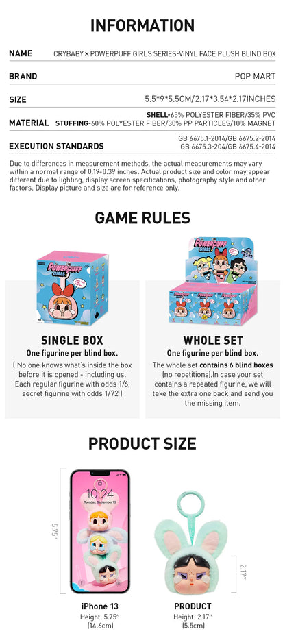 CRYBABY × Powerpuff Girls Series Vinyl Face Plush Blind Box