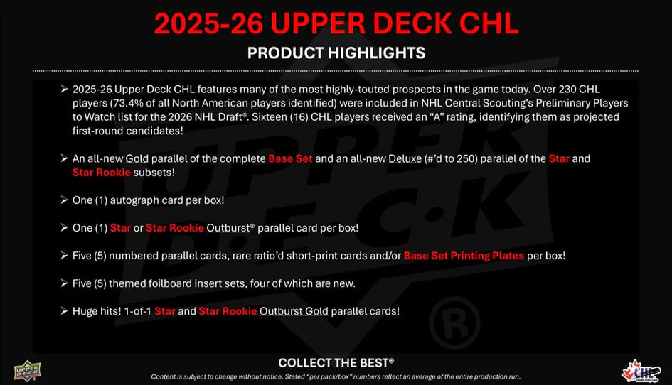 2026 Upper Deck CHL Hockey Hobby Box