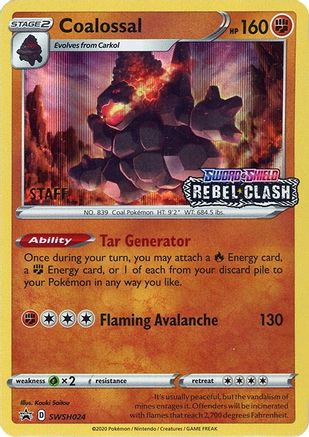 Coalossal - SWSH024 (Prerelease) [Staff] SWSH024 - [SWSH Sword & Shield Promo Cards] Holofoil