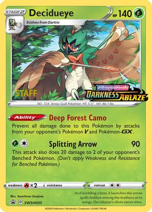 Decidueye - SWSH035 (Prerelease) [Staff] SWSH035 - [SWSH Sword & Shield Promo Cards] Holofoil