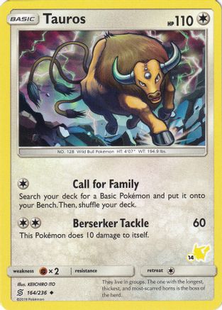 Tauros - 164/236 (#14 Pikachu Stamped) - [Battle Academy]
