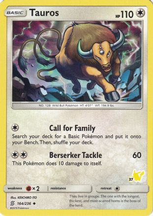 Tauros - 164/236 (#37 Pikachu Stamped) - [Battle Academy]