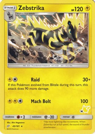 Zebstrika - 45/181 (#16 Pikachu Stamped) - [Battle Academy]