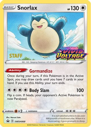 Snorlax - SWSH068 (Prerelease) [Staff] SWSH068 - [SWSH Sword & Shield Promo Cards] Holofoil