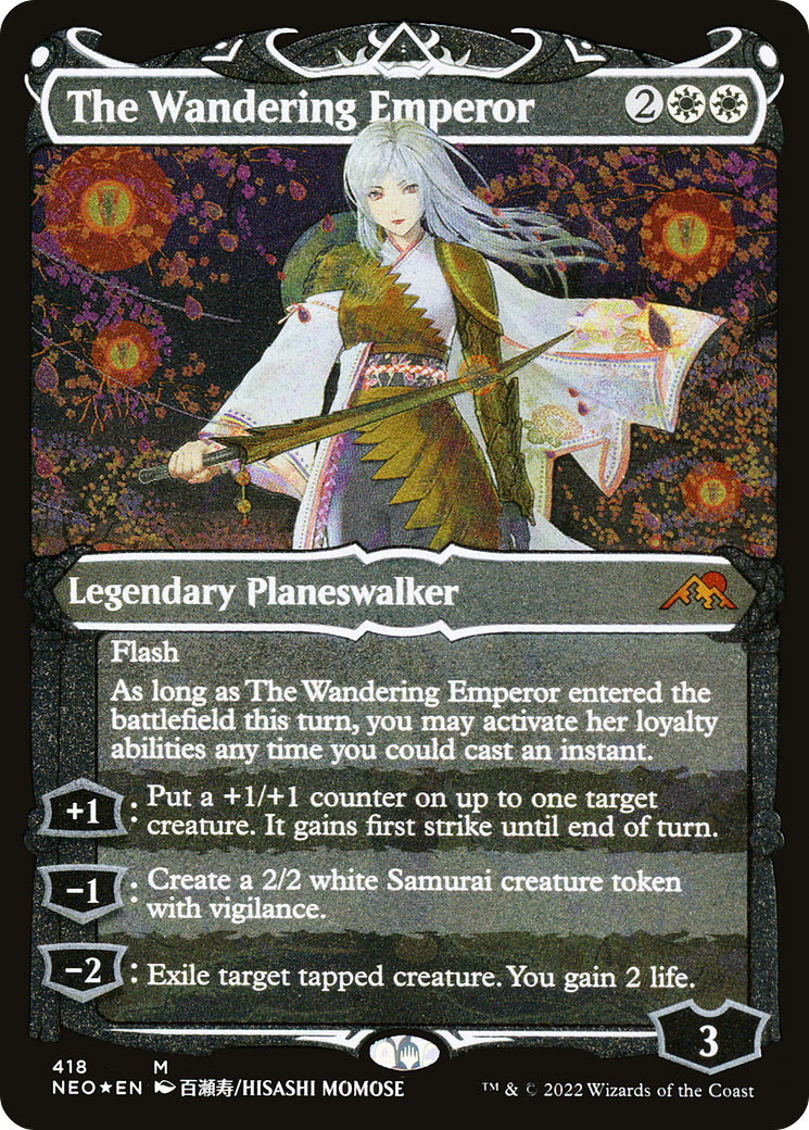 The Wandering Emperor (NEO-418) - [Kamigawa: Neon Dynasty]: (Showcase) Etched Foil