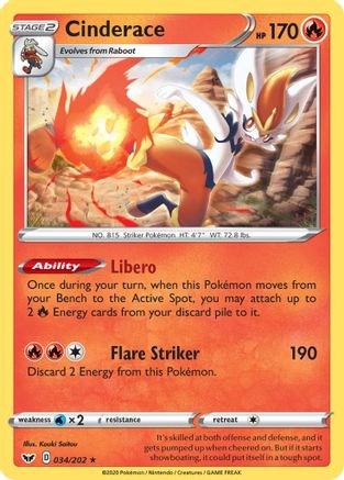 Cinderace - 034/202 (Non-Holo) - [Deck Exclusives]