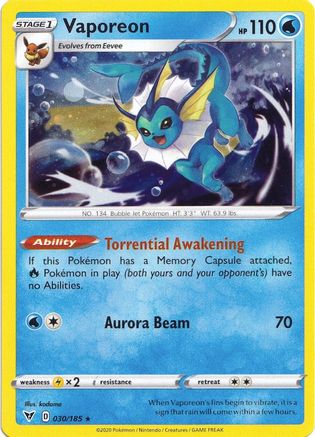 Vaporeon (030/185) (Cosmos Holo) [Épée et bouclier : tension vive] 