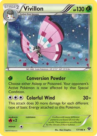 Vivillon (17/146) (Forme de prairie/Ailes roses) (Cosmos Holo) [XY : Ensemble de base] 