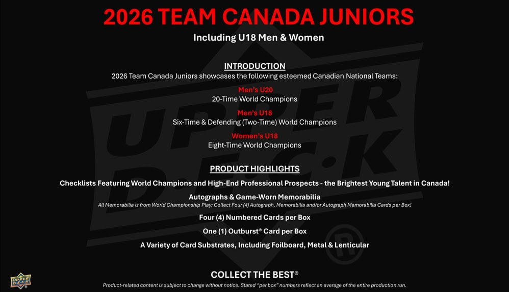 2026 Team Canada Juniors Hockey Box