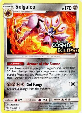Solgaleo - 142/236 (Cosmic Eclipse Stamped) 142 - [Miscellaneous Cards & Products] Holofoil