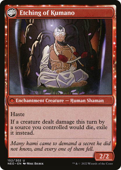 Kumano Faces Kakkazan // Etching of Kumano (NEO-152) - [Kamigawa: Neon Dynasty]: (fandfc, enchantment) Foil