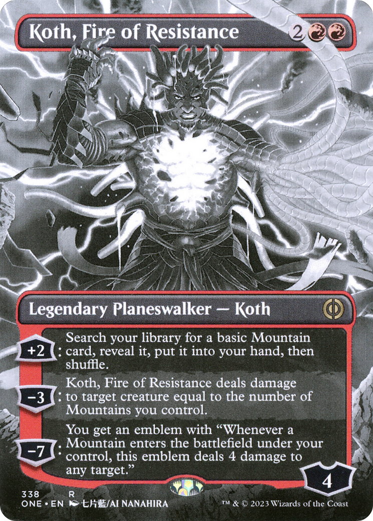 Koth, Fire of Resistance (ONE-338) - [Phyrexia: All Will Be One]: (Showcase) (Borderless) Foil