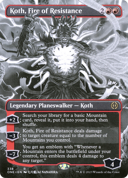 Koth, Fire of Resistance (ONE-338) - [Phyrexia: All Will Be One]: (Showcase) (Borderless) Foil