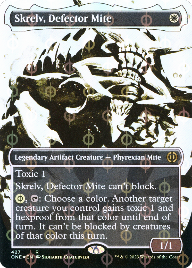 Skrelv, Defector Mite (ONE-427) - [Phyrexia: All Will Be One]: (Showcase) (Borderless) Foil