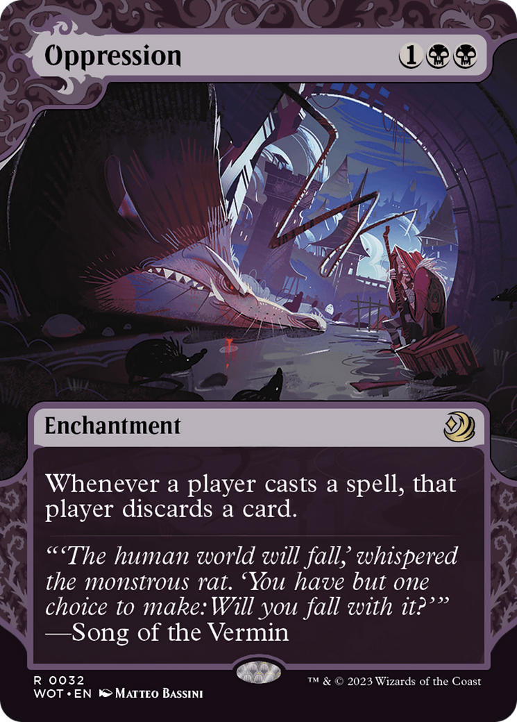 Oppression (WOT-032) - [Wilds of Eldraine: Enchanting Tales]: (Showcase) (Borderless) Foil