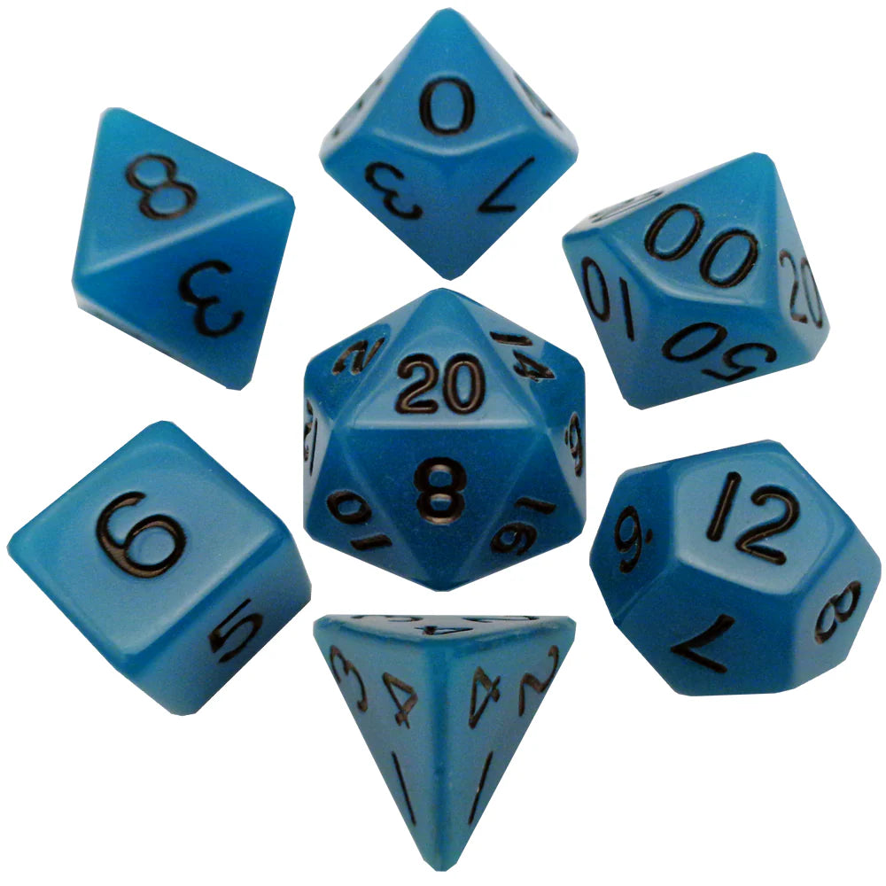 Fanroll Glow-in-the-Dark Blue 16mm Polyhedral Dice Set