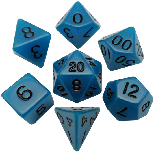 Fanroll Glow-in-the-Dark Blue 16mm Polyhedral Dice Set