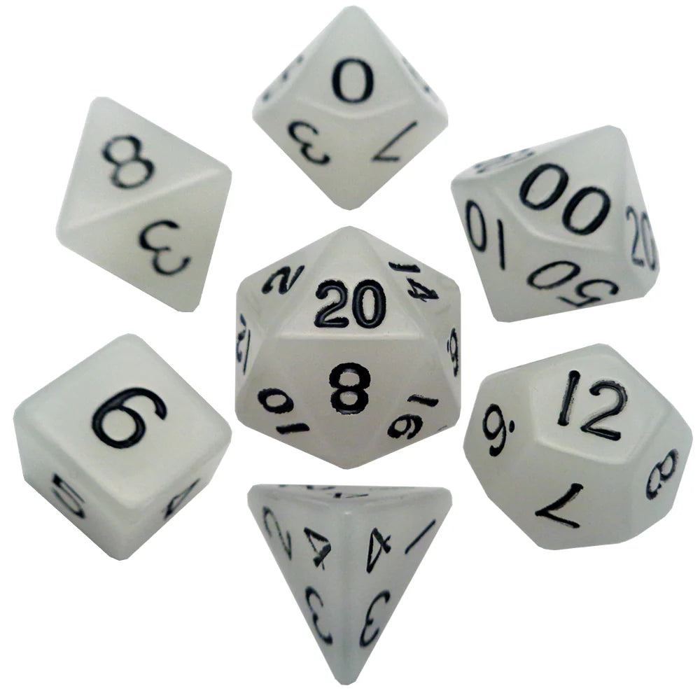 Fanroll Glow-in-the-Dark Clear 16mm Polyhedral Dice Set