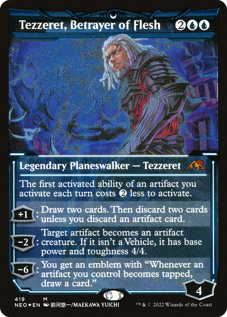 Tezzeret, Betrayer of Flesh (NEO-419) - [Kamigawa: Neon Dynasty]: (Showcase) Etched Foil
