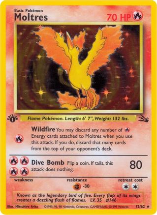 Moltres (12) 12/62 - [Fossil] 1st Edition Holofoil